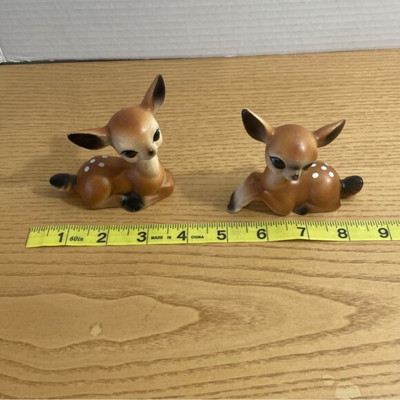 Vtg Japan Ceramic Deer Figurines Bambi Fawn Anthropomorphic Big Eyes MCM Kitsch - Picture 8 of 9